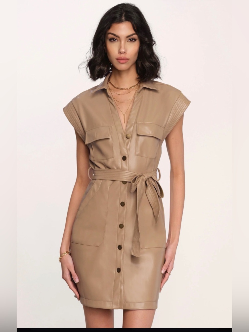 Heartloom NWT Tan Belted Shirt Mini Dress